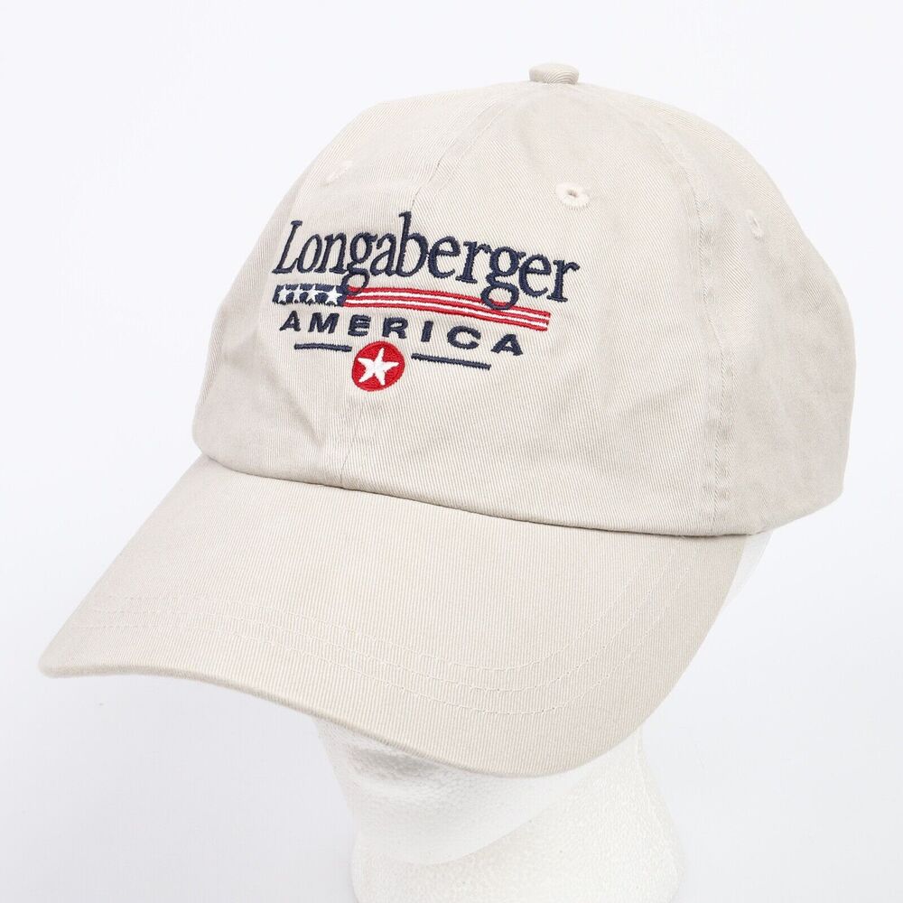 Longaberger America Embroidered Logo Packable Strapback Ball Cap Hat Beige